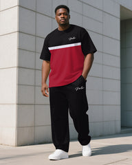 Men's Plus Size Simple Striped Color Block Letter Print T-shirt Trousers Suit