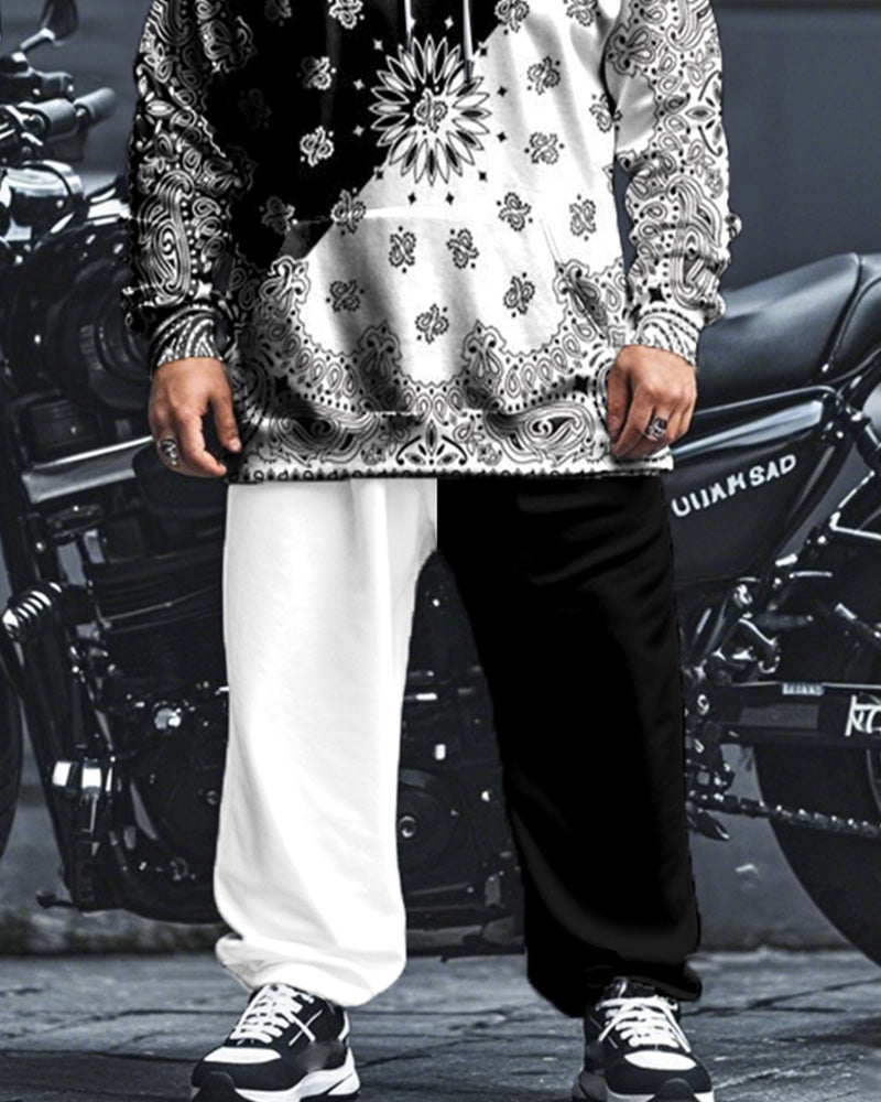 Personalized Color Matching Cashew Flower Hooded Sweatshirt Large Size Men's Suit