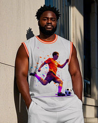 Big Men's Colorful Football Athlete Silhouette Printed Basketball Vest and Shorts Set