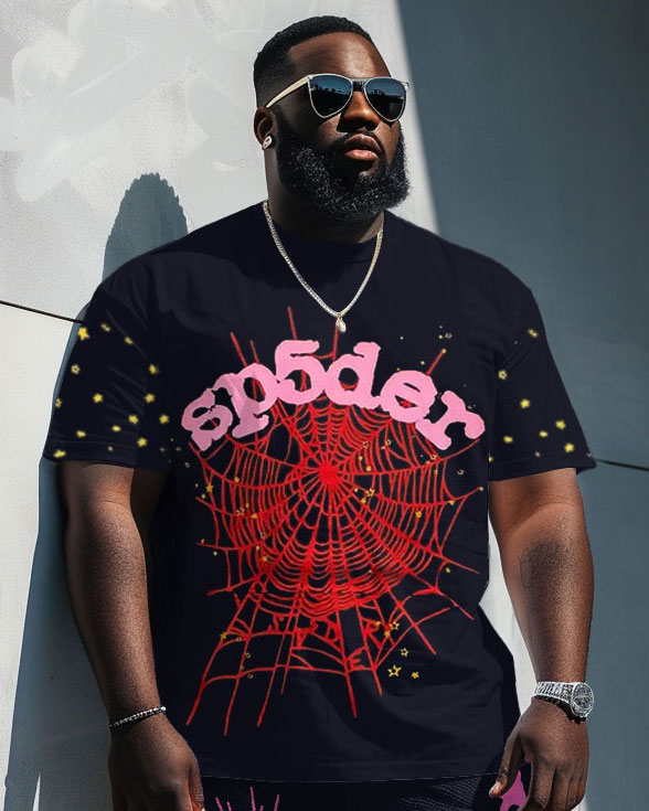 Men's Plus Size Street Fashion Spider T-Shirt Shorts Suit