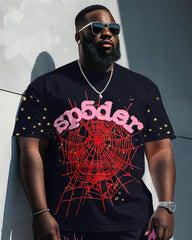 Men's Plus Size Street Fashion Spider T-Shirt Shorts Suit