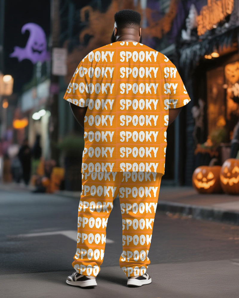 Big & Tall Men's Halloween SPOOKY Pumpkin Lantern Printed T-Shirt Trousers Suit