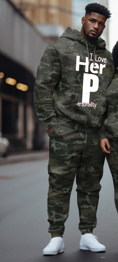 Couple's Large Size His/Her Edicaton Camouflage Hoodie Set