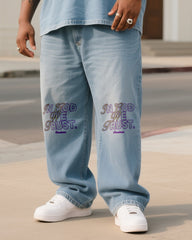 Plus Size Men's Faith Printed Denim T-Shirt Pants Suit