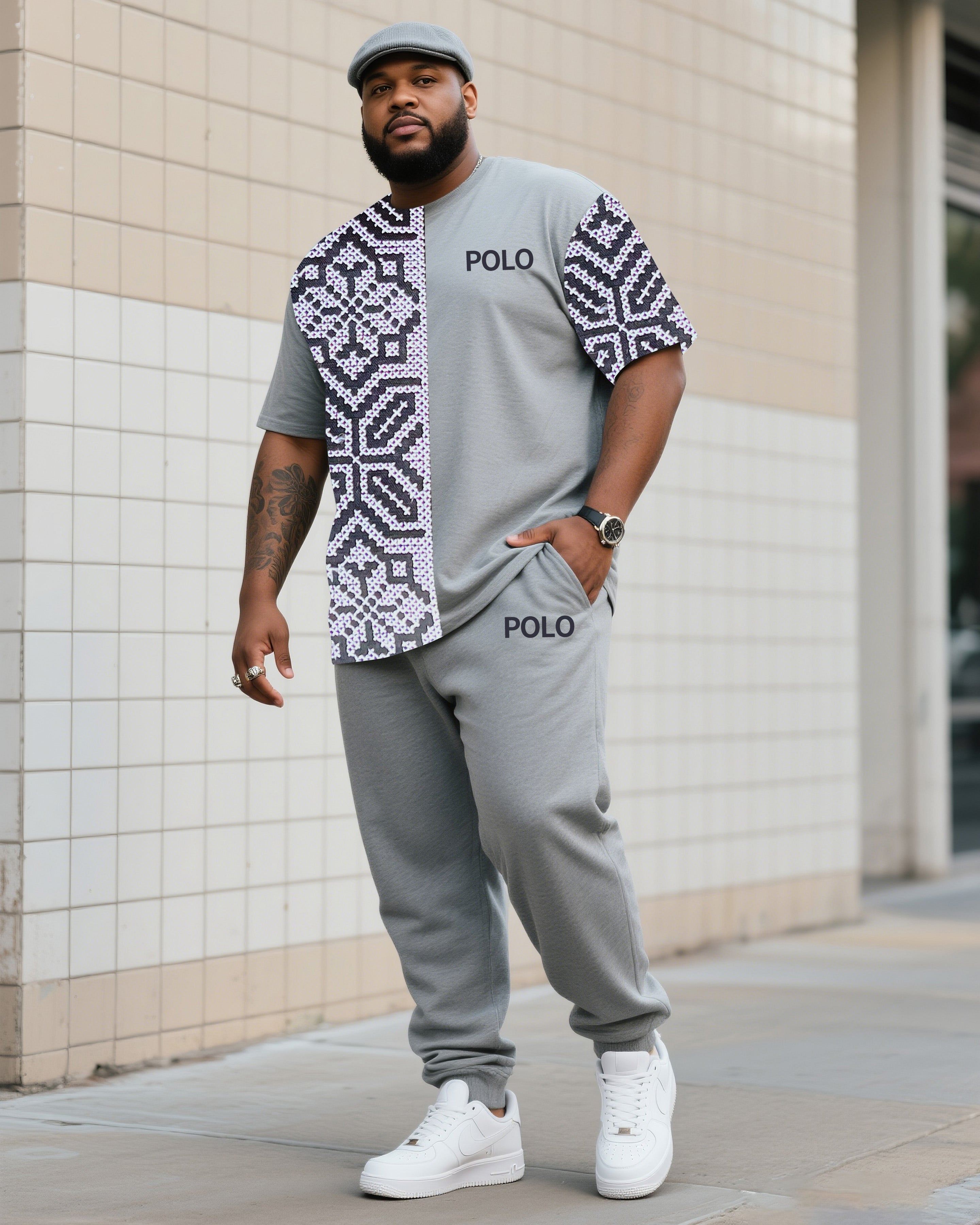 Big Boy's Daily Casual All-match Printed Striped Short-sleeved Trousers Suit