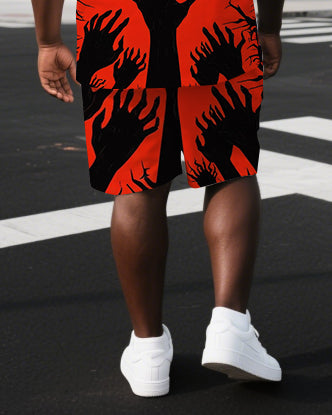 Big & Tall Men's Punk Style Spider & Hand Back Print Outdoor Summer Short-Sleeve T-shirt 2-Piece Set