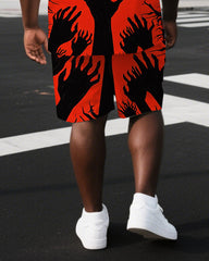 Big & Tall Men's Punk Style Spider & Hand Back Print Outdoor Summer Short-Sleeve T-shirt 2-Piece Set