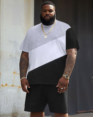 Street Casual Black And White Gray Color Block Print Large Men's Suit