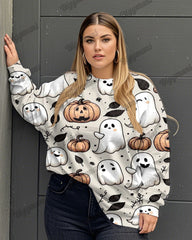 Simple Pumpkin Print Plus-size Halloween Top