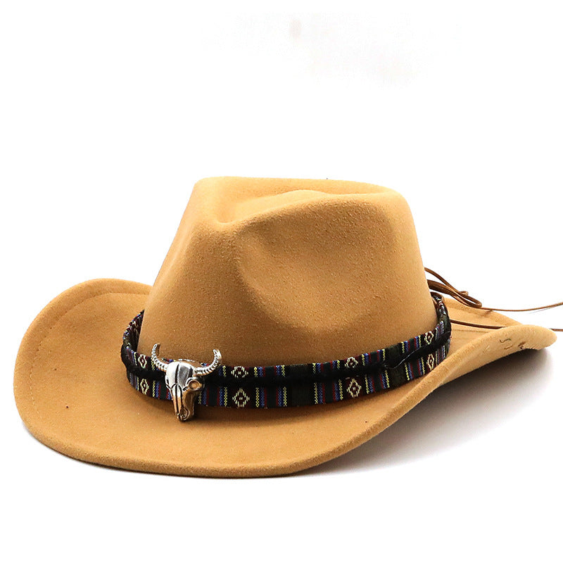 Multicolor Bull Gead Western Cowboy Hat Woolen Jazz Hat
