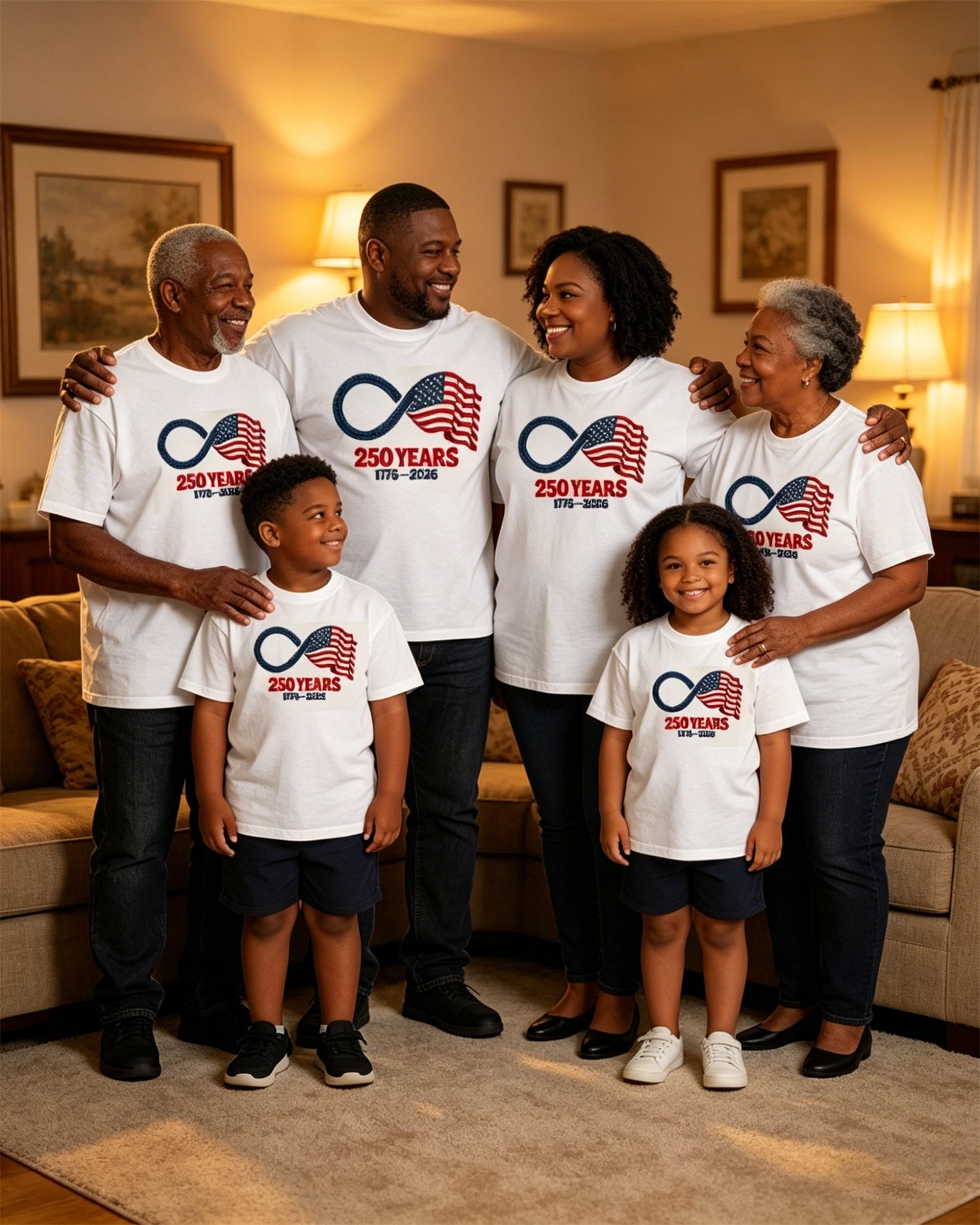 1776-2026 USA 250th Anniversary Flag Print Family Short Sleeve T-Shirt