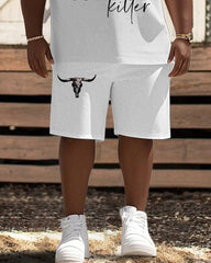 Men's Plus Size Western Cowboy Killer Short Sleeve T-Shirt Shorts Suit