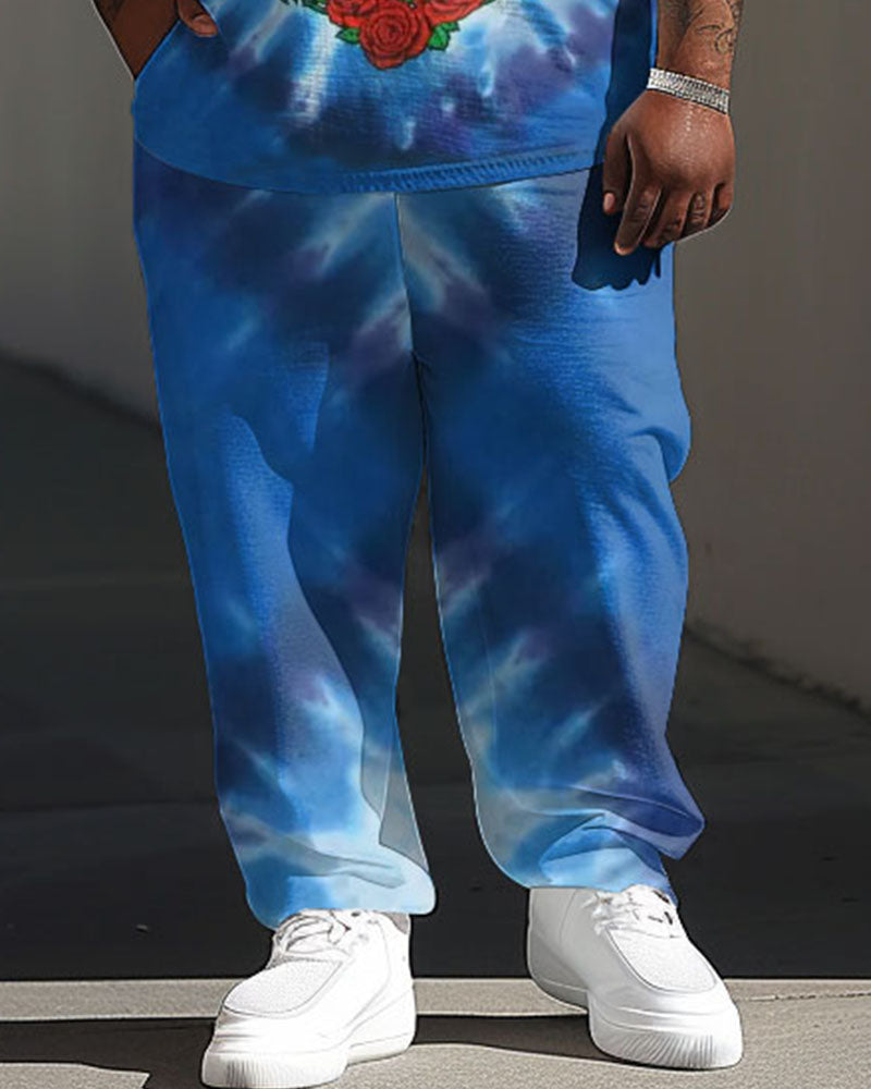 Men's Plus Size Street Fashion Tie-dye Skull Print T-Shirt Trousers Suit