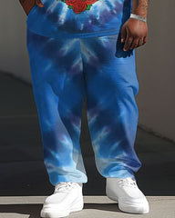 Men's Plus Size Street Fashion Tie-dye Skull Print T-Shirt Trousers Suit