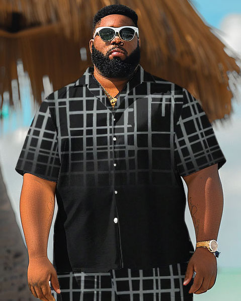 Big and Tall Men's Hawaiian Gradient Print Shirt Shorts Set