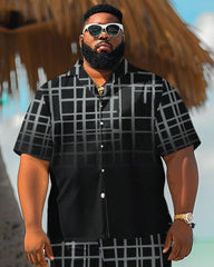 Big and Tall Men's Hawaiian Gradient Print Shirt Shorts Set