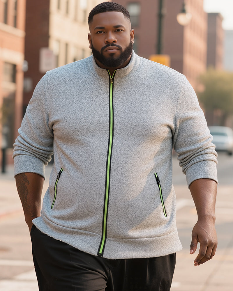 S-3XL Men's Autumn And Winter Stand Collar Cardigan Sweater Fleece-lined Knitted Coat