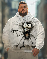 Men's Daily Casual Gothic Black Fur Ball Monster Print Plus Size Hoodie Suit