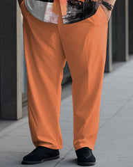 Men's Plus Size Business Abstract Color Matching Pattern Short Sleeve Shirt Suit