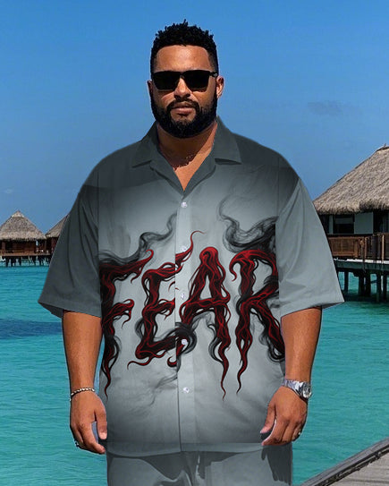 Big Men's Smog Effect Abstract FEAR Lettering Short-Sleeve Shirt and Shorts Set