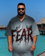 Big Men's Smog Effect Abstract FEAR Lettering Short-Sleeve Shirt and Shorts Set