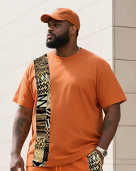 Men's Plus Size Hermes Orange Creative Striped Polo English Print T-Shirt Shorts Suit