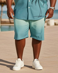 Big & Tall Men's Hawaiian Vacation Blue Gradient Line Coconut Tree Print Shirt Shorts Suit