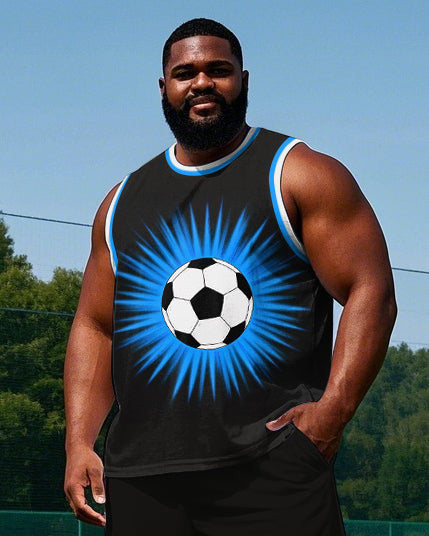 Big Men's Simple Football Printed Casual Round Neck Vest and Shorts Set