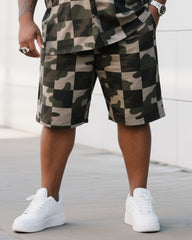 Big Man's Daily Leisure Outdoor Activities Square Irregular Creative Camouflage Short Sleeve Shirt Shorts Suit