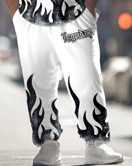 Flame Print T-Shirt Trousers Suit Men's Large