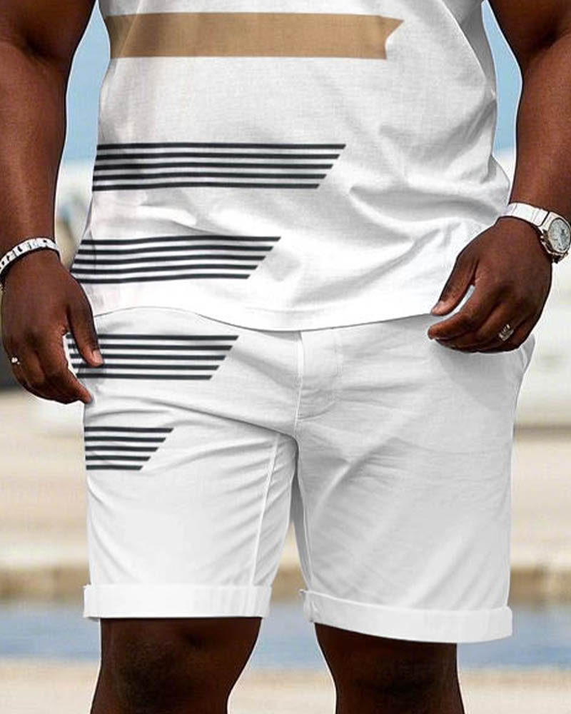 Brand "boss" Logo Chest Printed Casual Short Sleeve POLO Shorts Suit Men's Plus Size