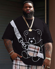 Street Casual Bear Plaid Print Men's Big and Tall Set