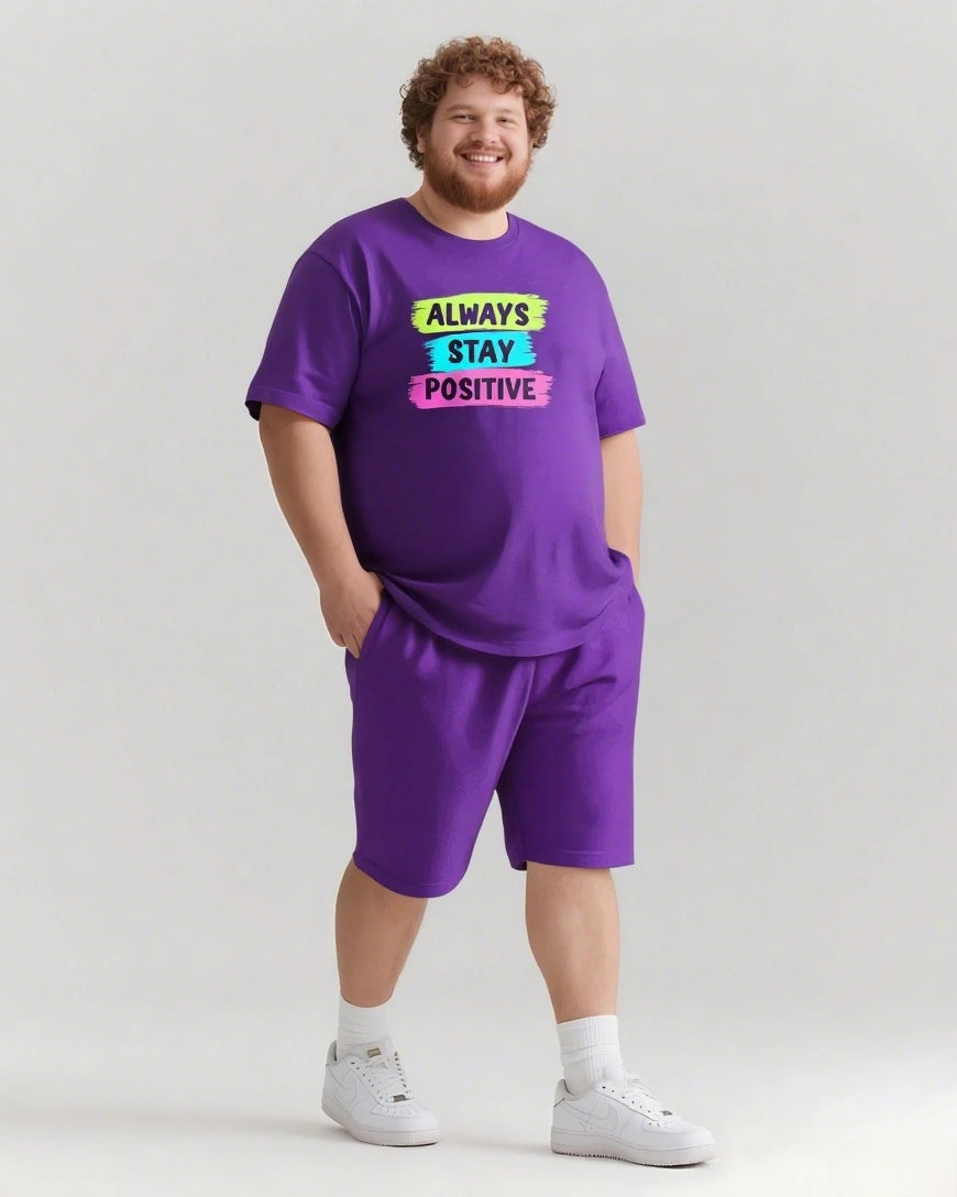 Like The Sun Always Stay Positive Men's Big and Tall Simple Lettering Short Sleeve T-shirt Shorts Set