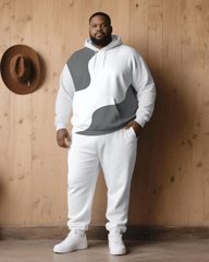 Big & Tall Men Fall/Winter Casual White & Grey Alien Patchwork Printed Hoodie Suit
