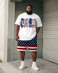 Men's Plus Size Independence Day Letter Print Round Neck Short Sleeve T-Shirt Shorts Suit