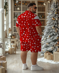 Men's Plus Size Christmas Red Elk Polka Dot Print Short Sleeve Shirt Shorts Suit