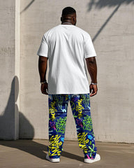 Men's Big & Tall Street Graffiti Design "A" 3D Gradient Printing Short-sleeved T-shirt Trousers Set