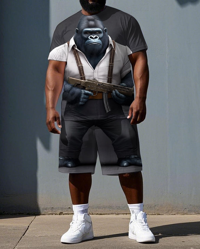 Big & Tall Men's Bodyguard Gorillas Print Casual Short Sleeve T-shirt 2-Piece Set