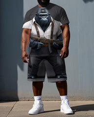 Big & Tall Men's Bodyguard Gorillas Print Casual Short Sleeve T-shirt 2-Piece Set