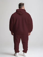 Men's Daily Casual Versatile Classic Wine Red Gray Plaid Print Plus Size Hoodie Suit
