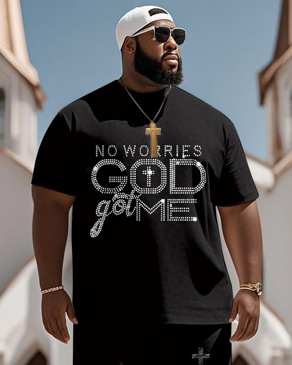 Men's Plus Size No Worries Gold Got Me Print Short Sleeve T-Shirt Shorts Suit