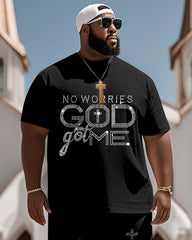 Men's Plus Size No Worries Gold Got Me Print Short Sleeve T-Shirt Shorts Suit