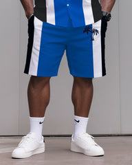 Big & Tall Men's Daily Leisure. Match 3 Color Striped Color. Micro Print Shirt Shorts Suit