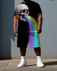 Skull Full of Hope Men's Funny Rainbow Skull Print Big & Tall Short Sleeve T-shirt 2-Piece Set