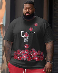 Casual Big & Tall Men's T-shirt & Shorts 2-Piece Set with Basketball Print