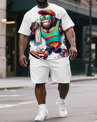 Big & Tall Men's Street Fashion Cool Gorillas in Tank Print Short-Sleeved T-shirt and Short Set