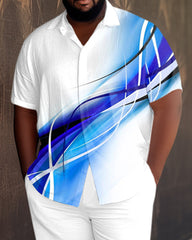 Men's Plus Size Blue Gradient Short Sleeve 2 Piece Walking Set