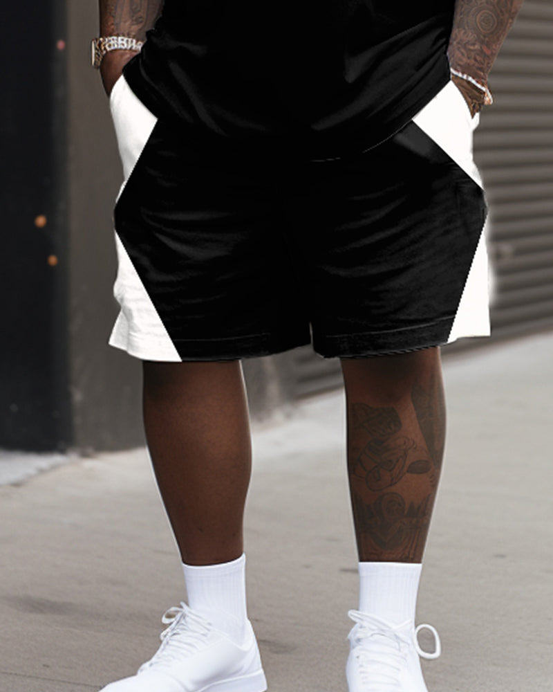 Men's Plus Size Casual Simple Geometric Patchwork Printed T-shirt Shorts Set