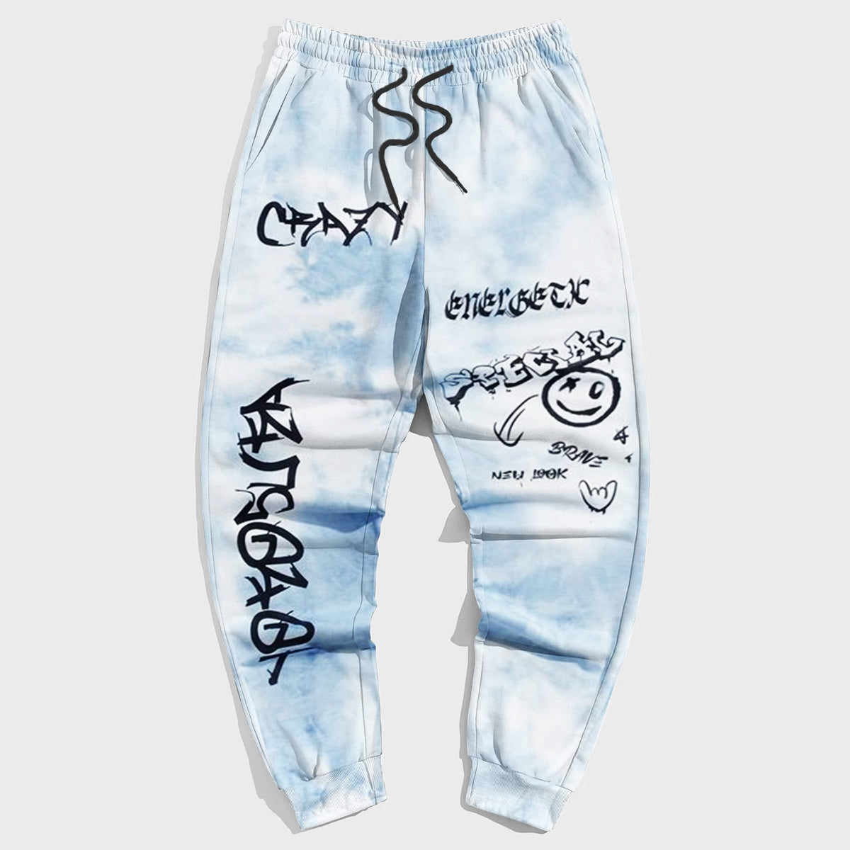Street Style Big Men's Casual Vintage Blue Tie Dye Trousers