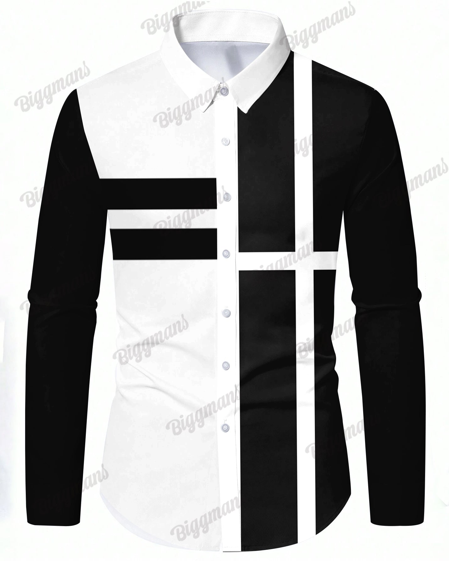Men's Large Size Colorblock Stripe Lapel Long Sleeve Shirt